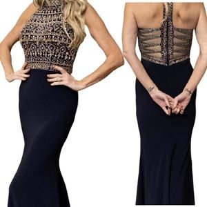 ELLI WILDE  Mon Cheri long gown with sheer elements and embellishments
